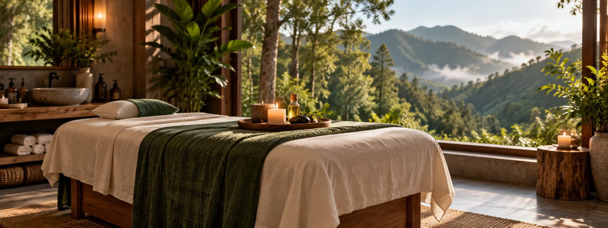 Illustrative mountain wellness setting