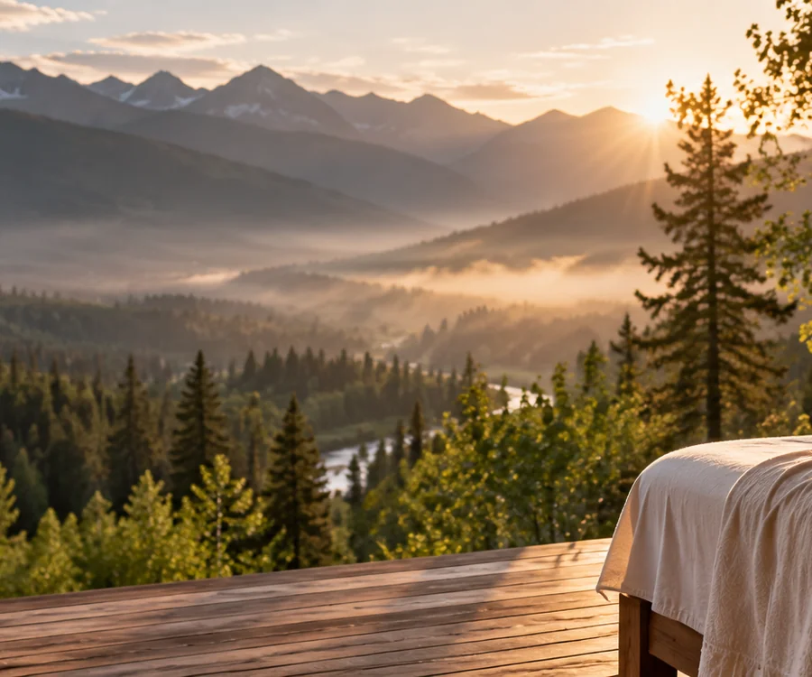 Illustrative mountain wellness setting
